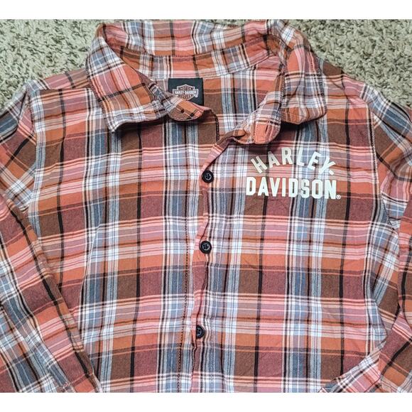 Harley Davidson-Boy's Orange plaid - long sleeve- button up shirt- size 8/10 - Picture 2 of 4